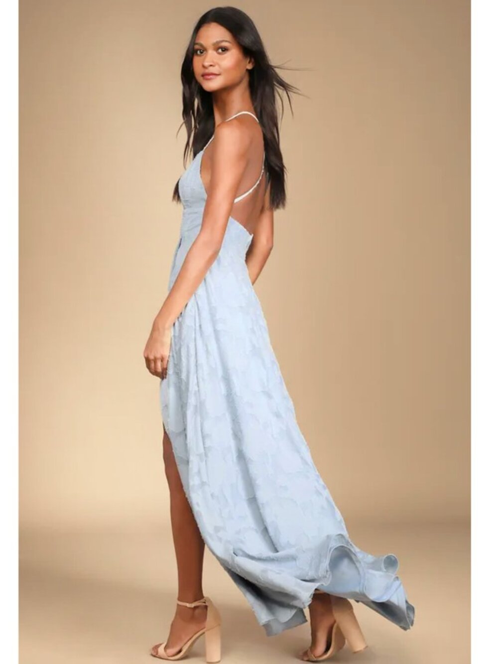 NWT LULUS LET THERE BE ROMANCE SLATE BLUE FLORAL MAXI DRESS FORMAL NWT L